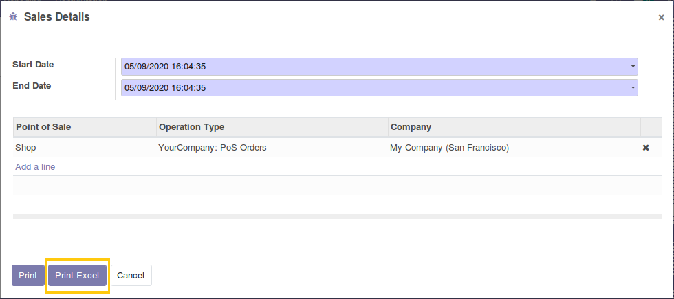 Point Of Sale excel report sales details wizard